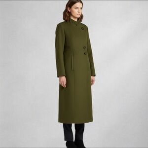 Show Dazzle  Women’s Long Olive Green Coat Size L Tailored Button Front Lined
